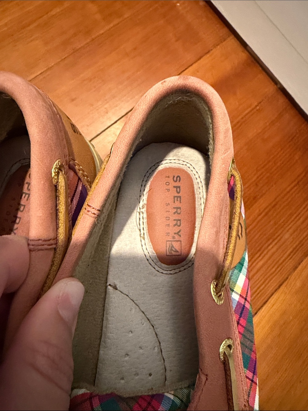 Sperry Pink Plaid Leather Boat Shoes - Picture 2 of 7
